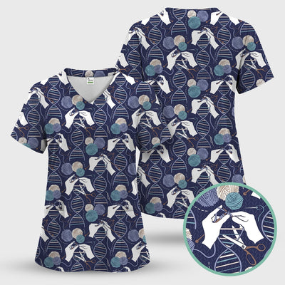 DNA Helix Yarn Pattern Scrub Top, Comfortable Scrubs for Nurses