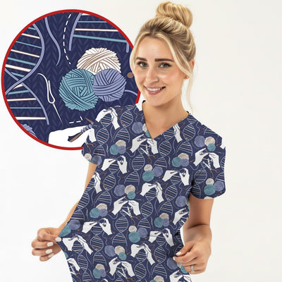 DNA Helix Yarn Pattern Scrub Top, Comfortable Scrubs for Nurses