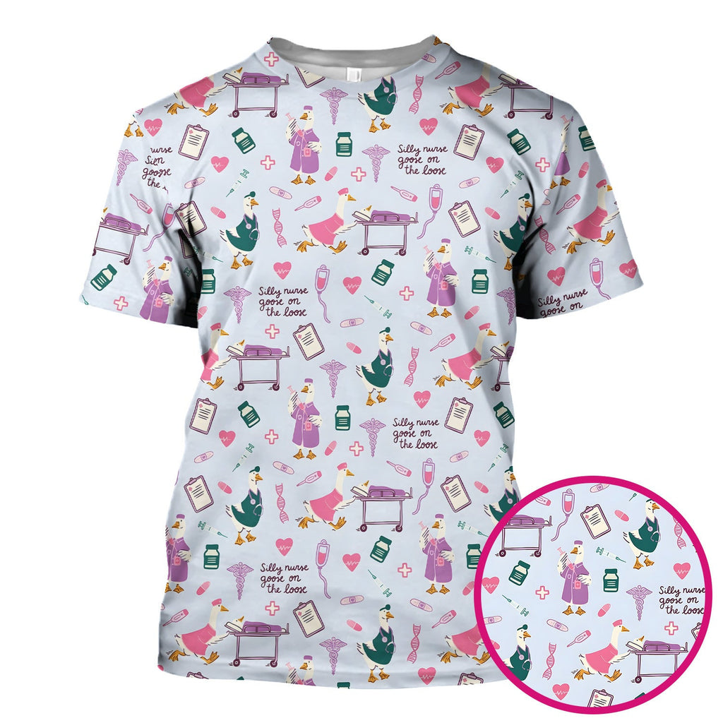 Goose Medical Humor Tools Pattern Scrub Top, Comfortable Scrubs for Nurses