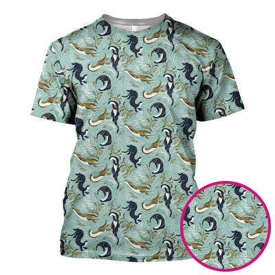 Sea Otter Ocean Wave Coastal Pattern Scrub Top, Comfortable Scrubs for Nurses