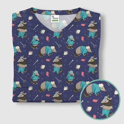 Armadillo Doctor Medical Tools Pattern Scrub Top, Comfortable Scrubs for Nurses