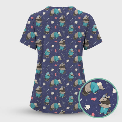 Armadillo Doctor Medical Tools Pattern Scrub Top, Comfortable Scrubs for Nurses