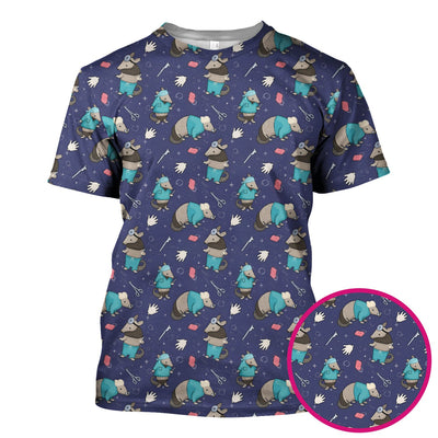 Armadillo Doctor Medical Tools Pattern Scrub Top, Comfortable Scrubs for Nurses