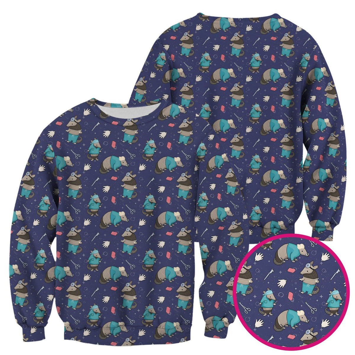 Armadillo Doctor Medical Tools Pattern Scrub Top, Comfortable Scrubs for Nurses