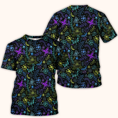 Neon Butterfly and Floral Garden Pattern Scrub Top, Comfortable Scrubs for Nurses