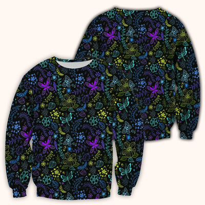 Neon Butterfly and Floral Garden Pattern Scrub Top, Comfortable Scrubs for Nurses