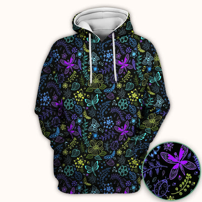Neon Butterfly and Floral Garden Pattern Scrub Top, Comfortable Scrubs for Nurses