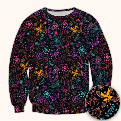 Neon Butterfly and Floral Garden Pattern Scrub Top, Comfortable Scrubs for Nurses