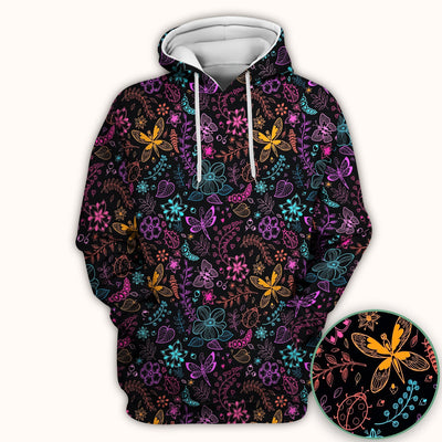 Neon Butterfly and Floral Garden Pattern Scrub Top, Comfortable Scrubs for Nurses