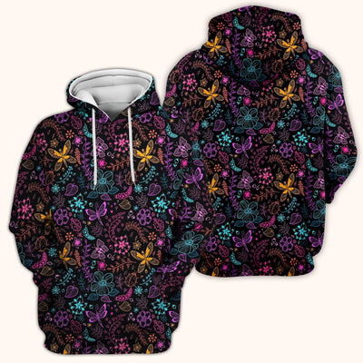 Neon Butterfly and Floral Garden Pattern Scrub Top, Comfortable Scrubs for Nurses