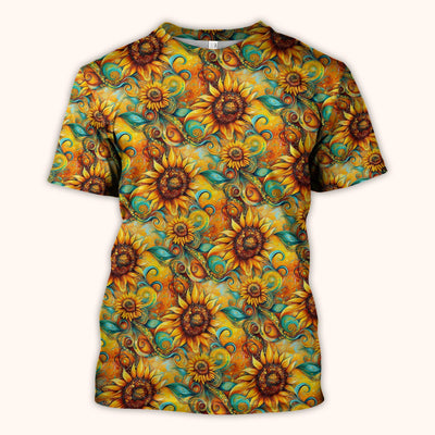 Sunflower Swirl Floral Pattern Scrub Top, Comfortable Scrubs for Nurses
