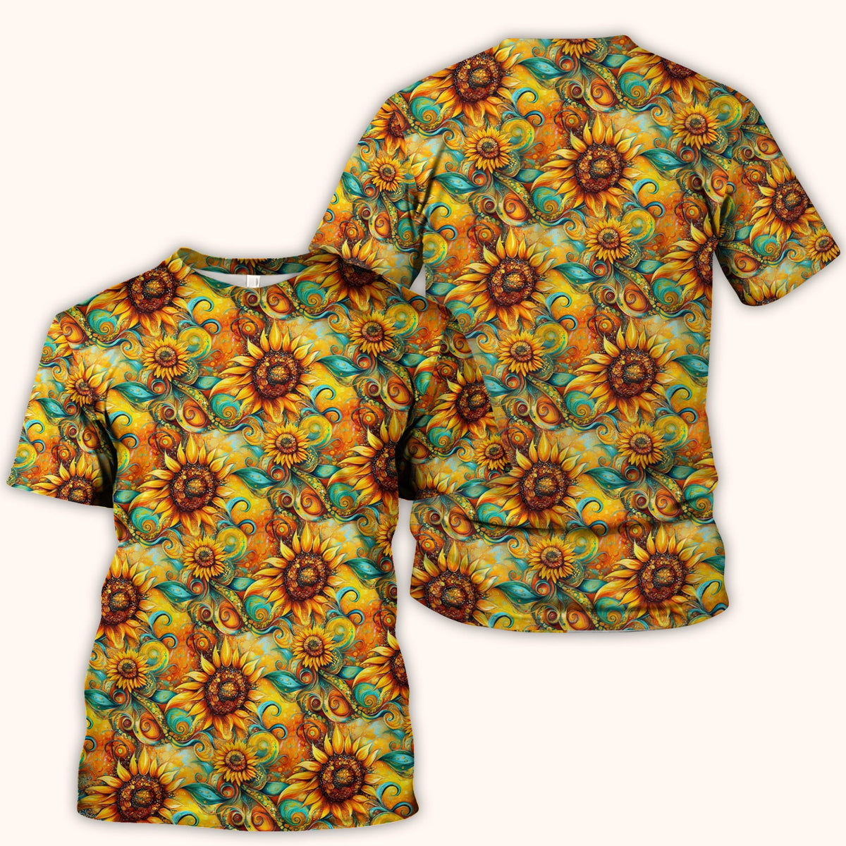 Sunflower Swirl Floral Pattern Scrub Top, Comfortable Scrubs for Nurses