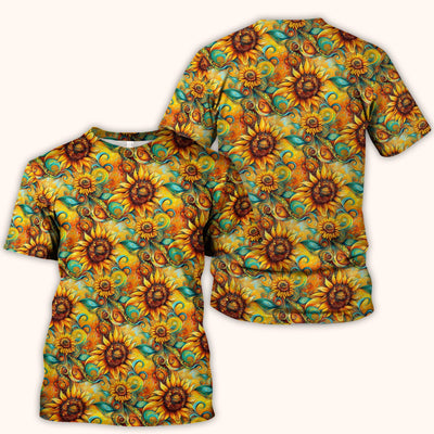 Sunflower Swirl Floral Pattern Scrub Top, Comfortable Scrubs for Nurses