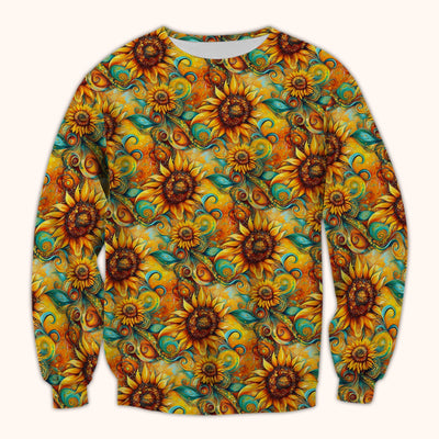 Sunflower Swirl Floral Pattern Scrub Top, Comfortable Scrubs for Nurses