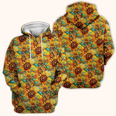 Sunflower Swirl Floral Pattern Scrub Top, Comfortable Scrubs for Nurses
