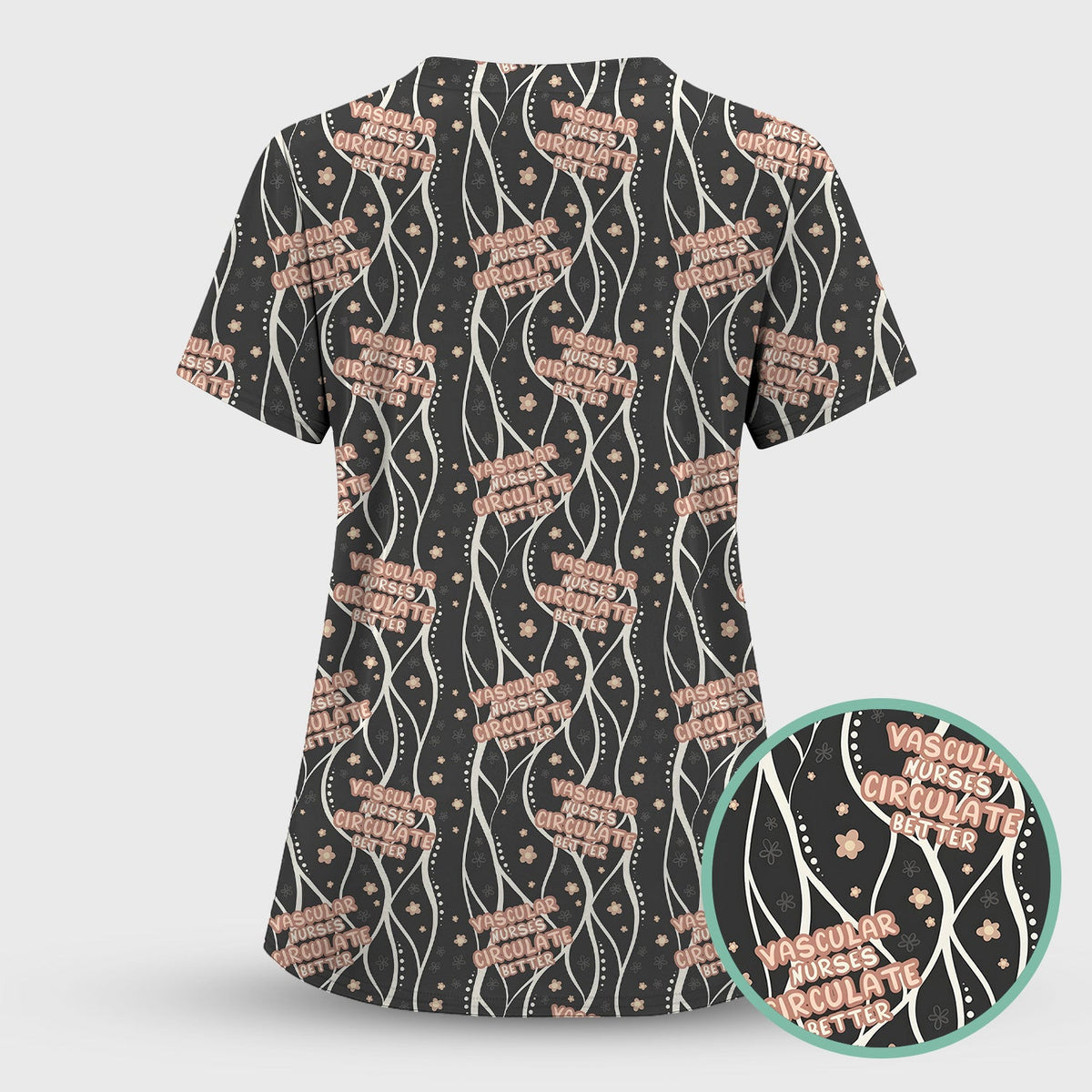 Inspirational Vascular Nurse Circulation Awareness Pattern Scrub Top, Comfortable Scrubs for Nurses