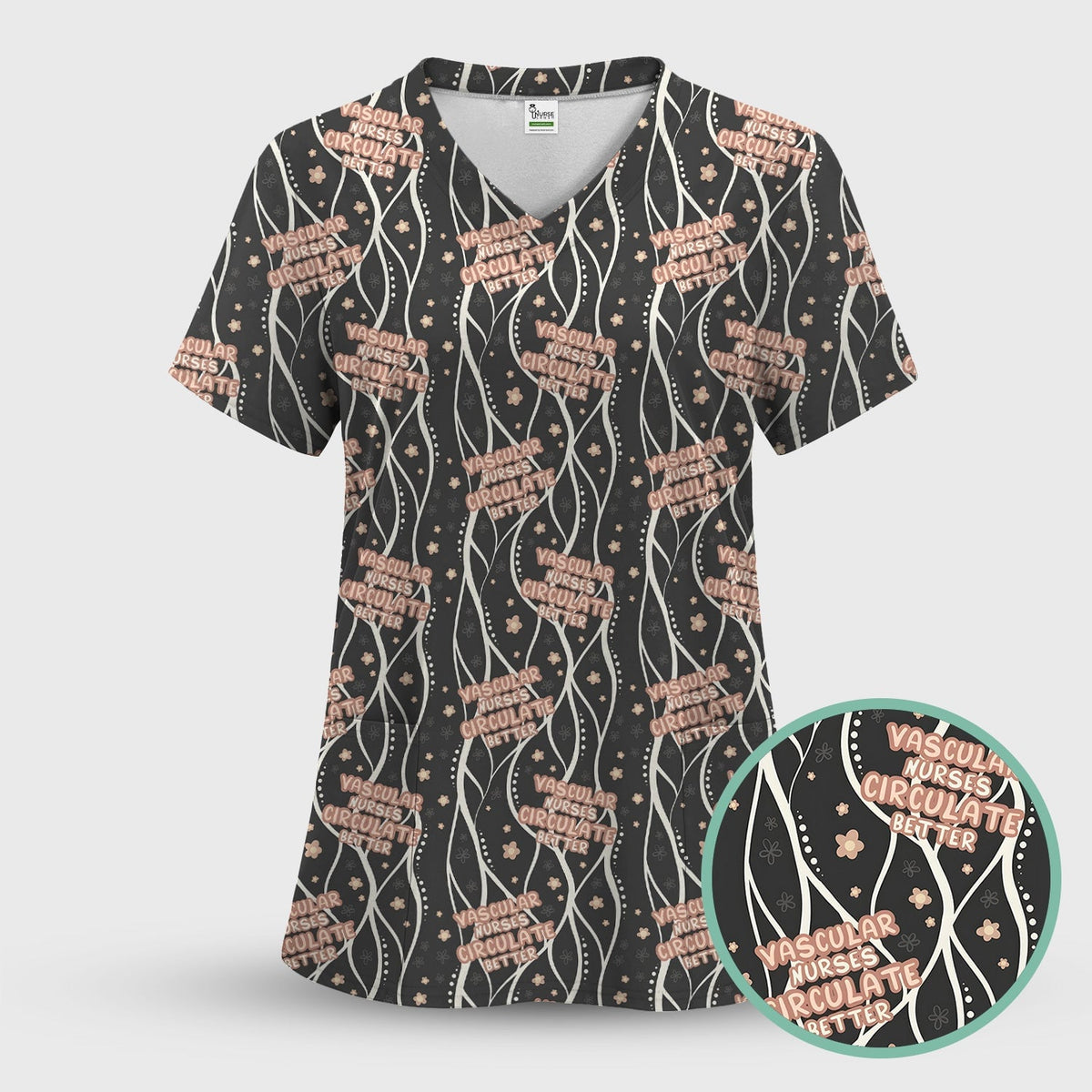 Inspirational Vascular Nurse Circulation Awareness Pattern Scrub Top, Comfortable Scrubs for Nurses