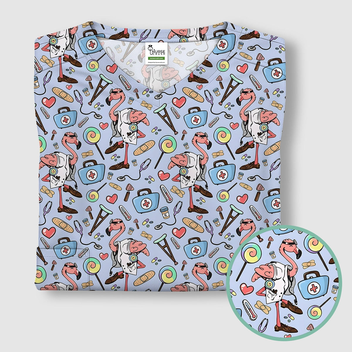Flamingo Nurse Medical Care Pattern Scrub Top, Comfortable Scrubs for Nurses