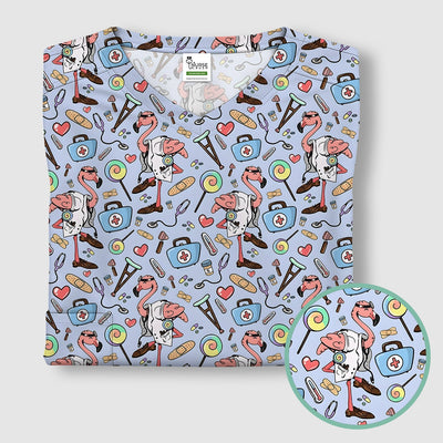 Flamingo Nurse Medical Care Pattern Scrub Top, Comfortable Scrubs for Nurses