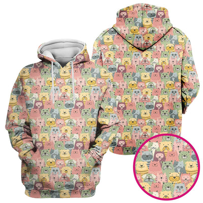 Cartoon Cat & Dog Faces Pattern Scrub Top, Comfortable Scrubs for Nurses