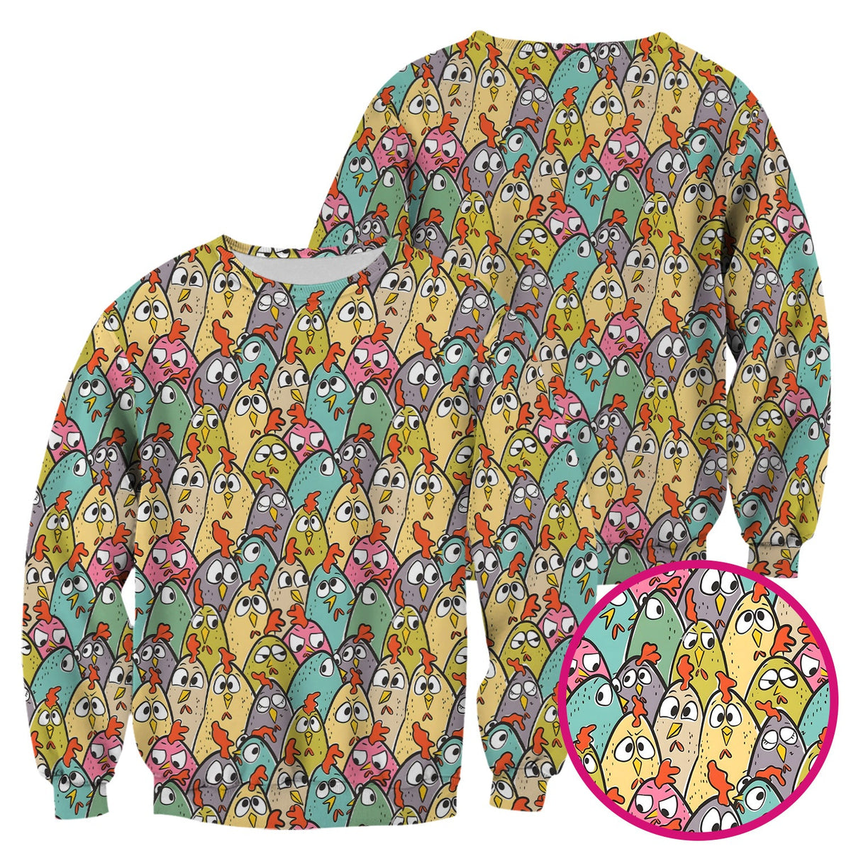 Funny Cartoon Chicken Crowd Pattern Scrub Top, Comfortable Scrubs for Nurses