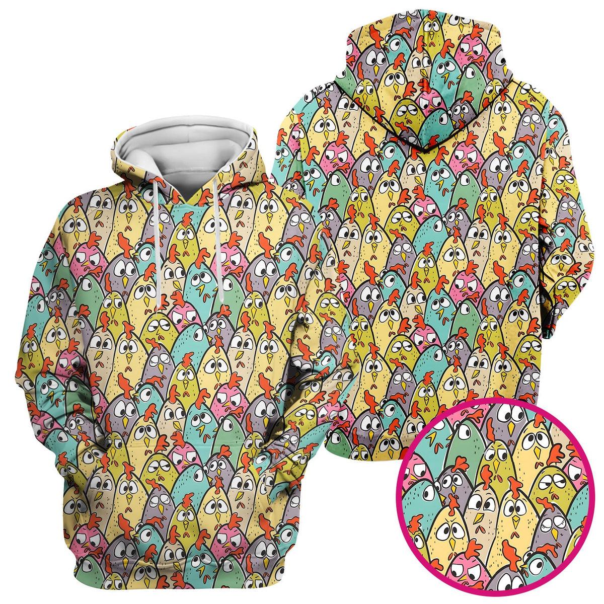 Funny Cartoon Chicken Crowd Pattern Scrub Top, Comfortable Scrubs for Nurses