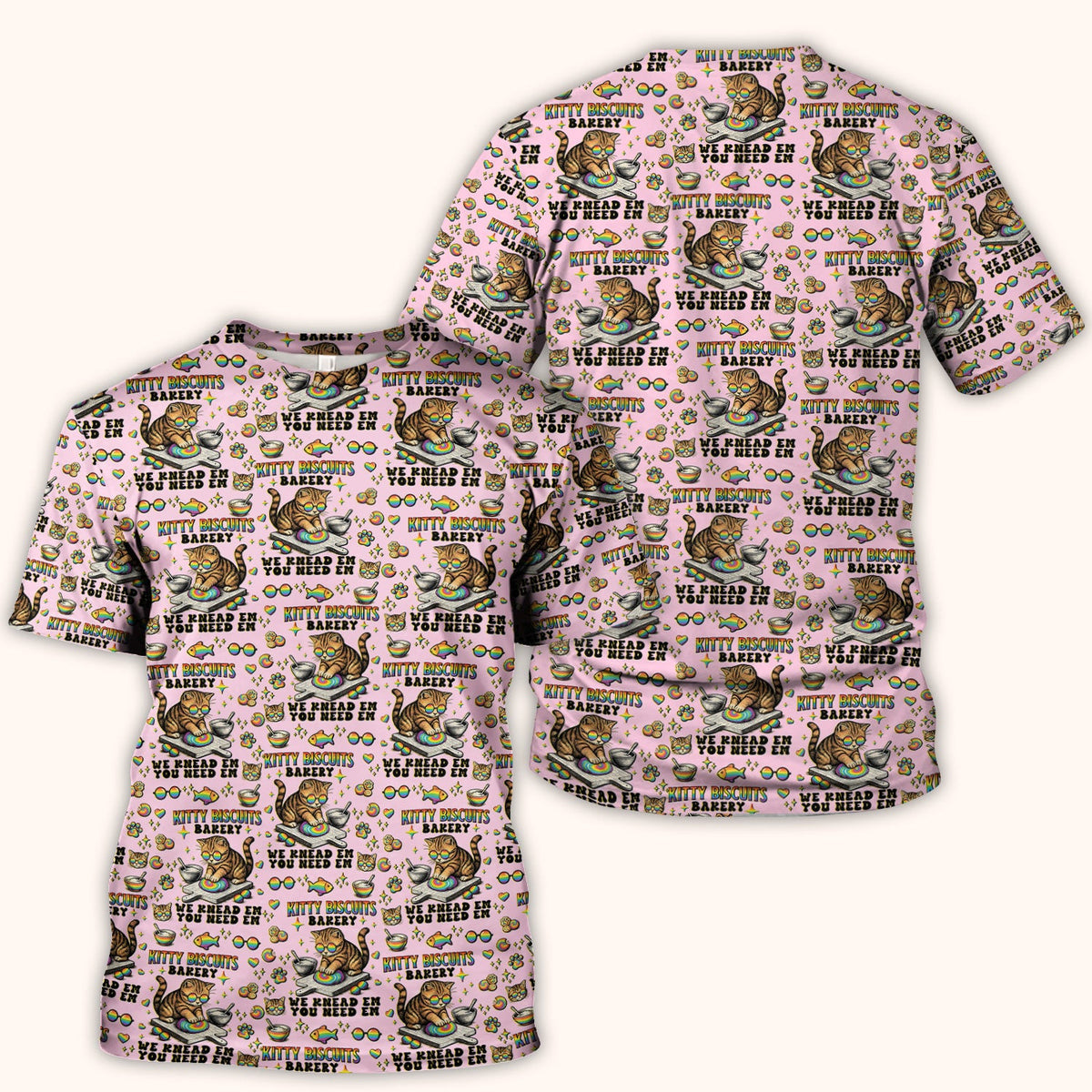 Pride Nurse Cat Baking Rainbow Dough Pattern Scrub Top, Breathable Fabrics Nursing Uniform