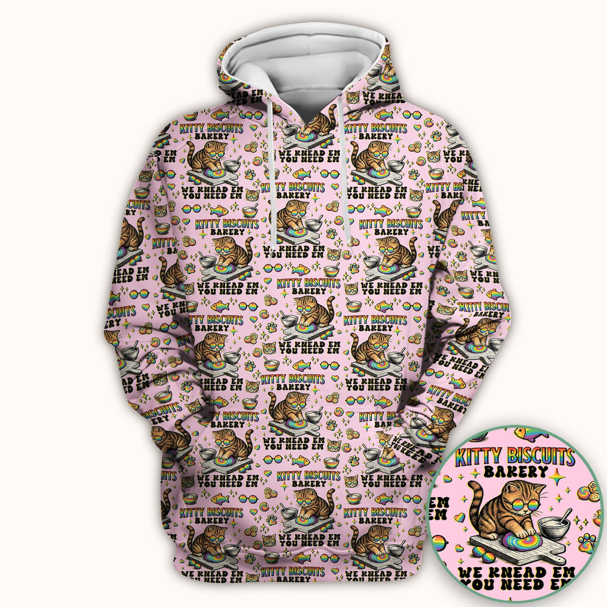 Pride Nurse Cat Baking Rainbow Dough Pattern Scrub Top, Breathable Fabrics Nursing Uniform
