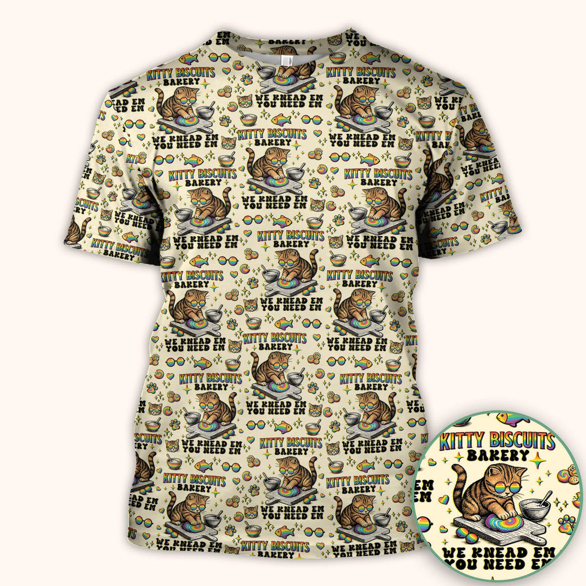 Pride Nurse Cat Baking Rainbow Dough Pattern Scrub Top, Breathable Fabrics Nursing Uniform