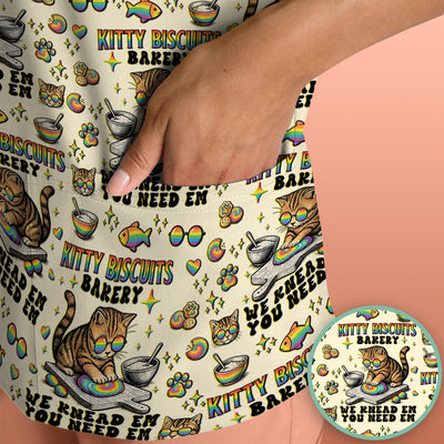 Pride Nurse Cat Baking Rainbow Dough Pattern Scrub Top, Breathable Fabrics Nursing Uniform