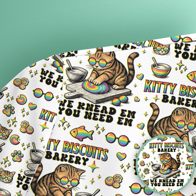Pride Nurse Cat Baking Rainbow Dough Pattern Scrub Top, Breathable Fabrics Nursing Uniform