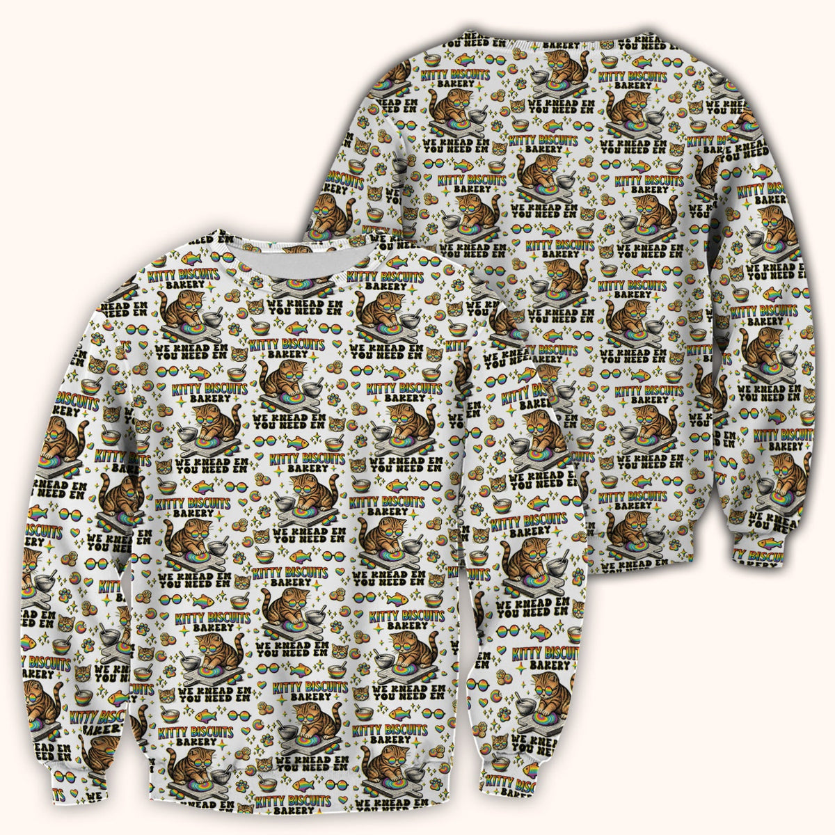 Pride Nurse Cat Baking Rainbow Dough Pattern Scrub Top, Breathable Fabrics Nursing Uniform