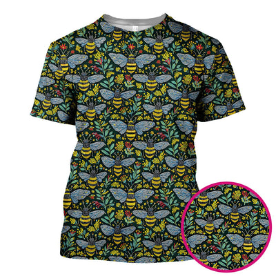 Honey Bee And Wildflower Garden Pattern Scrub Top, Comfortable Scrubs for Nurses