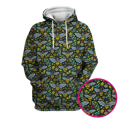 Honey Bee And Wildflower Garden Pattern Scrub Top, Comfortable Scrubs for Nurses