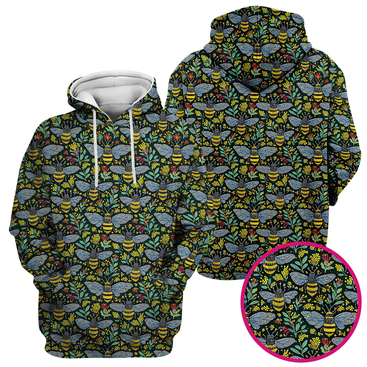 Honey Bee And Wildflower Garden Pattern Scrub Top, Comfortable Scrubs for Nurses