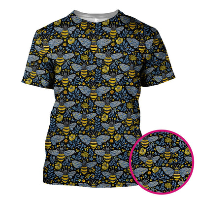 Honey Bee And Wildflower Garden Pattern Scrub Top, Comfortable Scrubs for Nurses