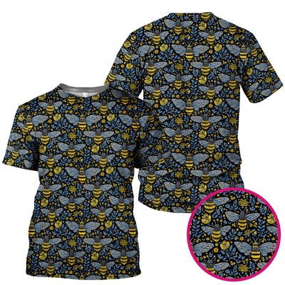 Honey Bee And Wildflower Garden Pattern Scrub Top, Comfortable Scrubs for Nurses