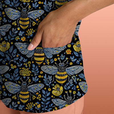 Honey Bee And Wildflower Garden Pattern Scrub Top, Comfortable Scrubs for Nurses