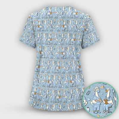 Cute Nurse Goose Working Pattern Scrub Top, Comfortable Scrubs for Nurses
