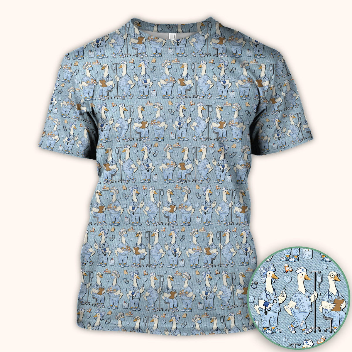 Cute Nurse Goose Working Pattern Scrub Top, Comfortable Scrubs for Nurses