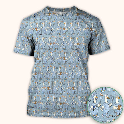 Cute Nurse Goose Working Pattern Scrub Top, Comfortable Scrubs for Nurses