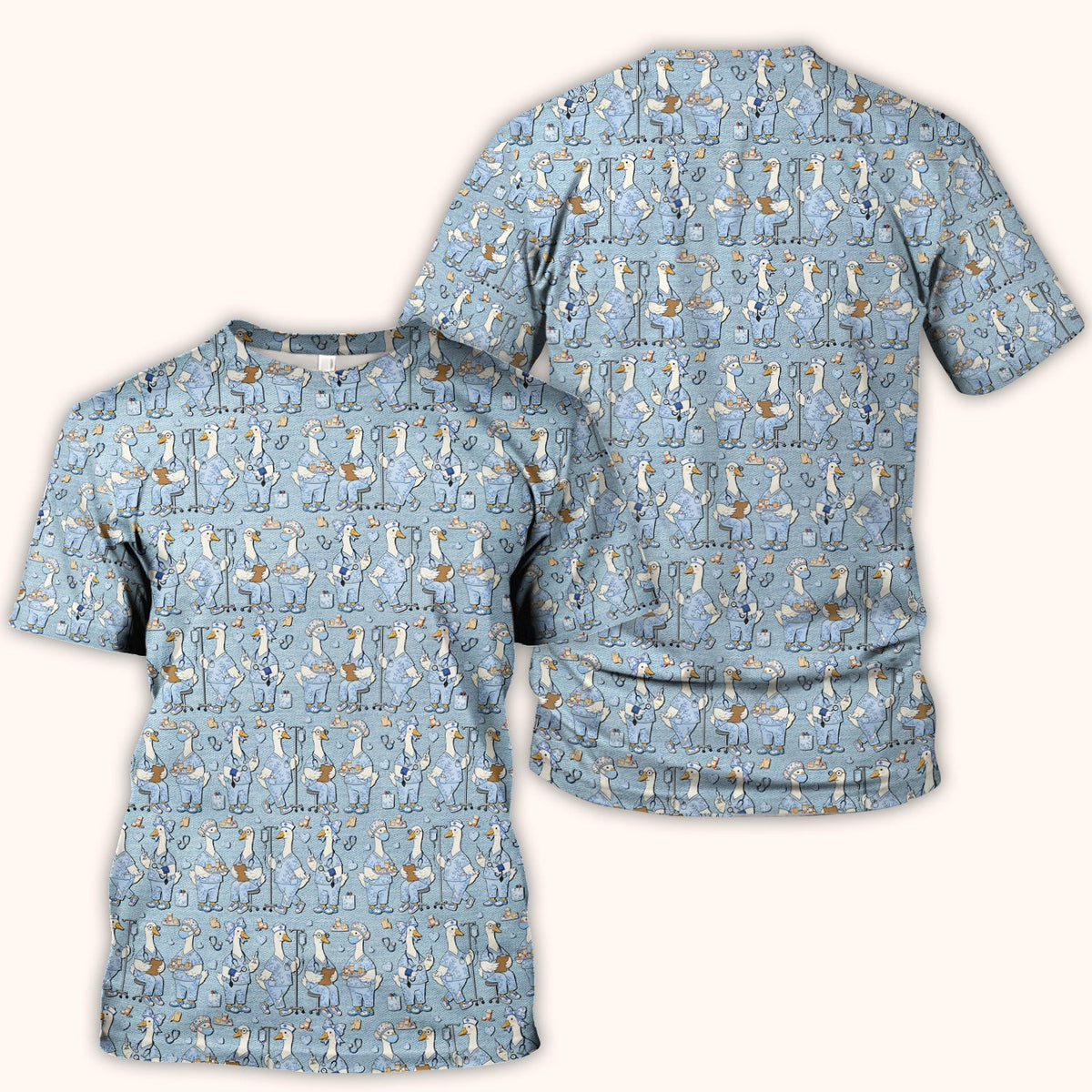 Cute Nurse Goose Working Pattern Scrub Top, Comfortable Scrubs for Nurses