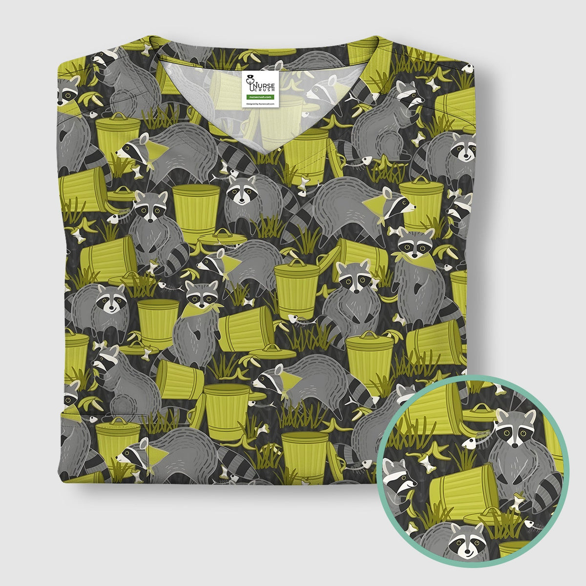 Cute Raccoon Trash Panda Pattern Scrub Top, Comfortable Scrubs for Nurses