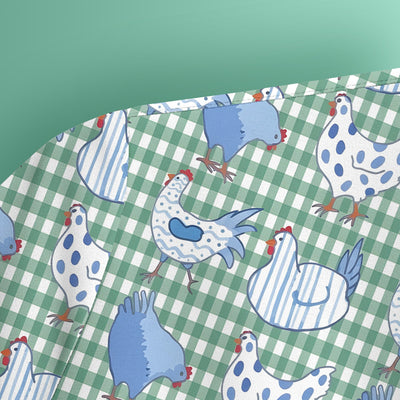 Blue Chicken Gingham Pattern Scrub Top, Comfortable Scrubs for Nurses
