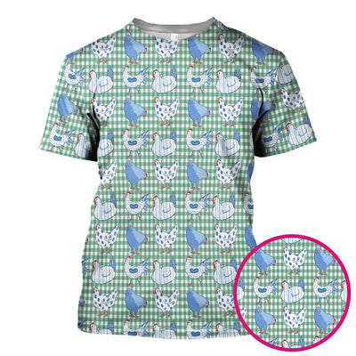Blue Chicken Gingham Pattern Scrub Top, Comfortable Scrubs for Nurses