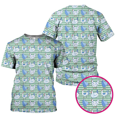 Blue Chicken Gingham Pattern Scrub Top, Comfortable Scrubs for Nurses
