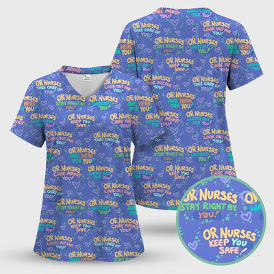 Inspirational Nurse Quote Care Message Pattern Scrub Top, Comfortable Scrubs for Nurses
