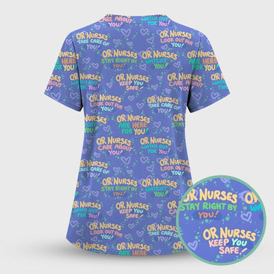 Inspirational Nurse Quote Care Message Pattern Scrub Top, Comfortable Scrubs for Nurses