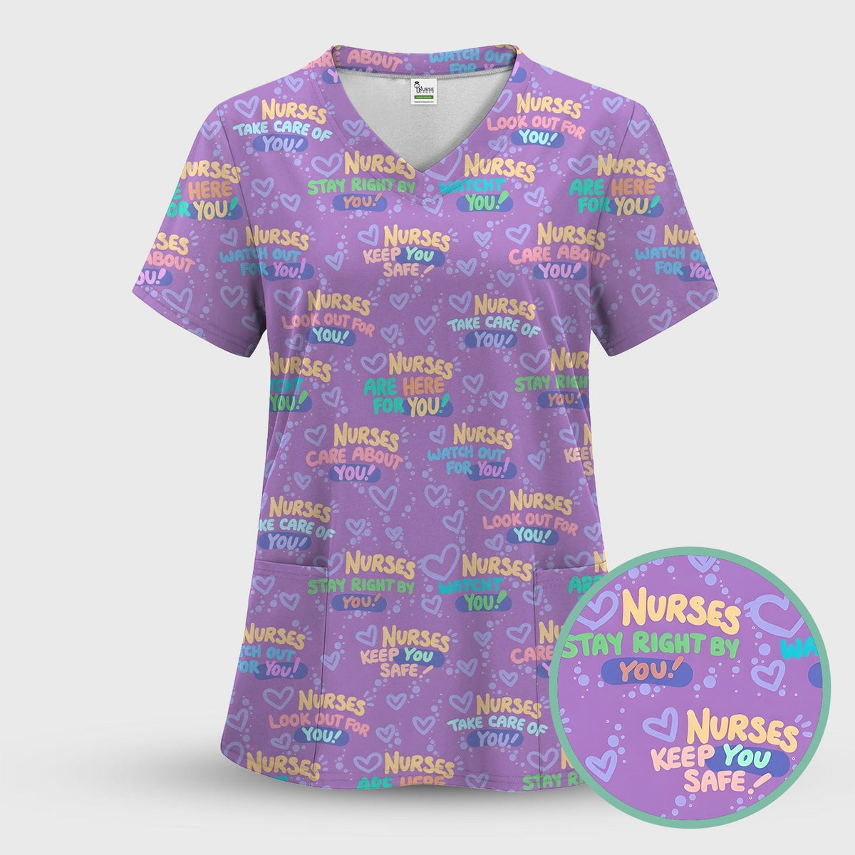 Inspirational Nurse Quote Care Message Pattern Scrub Top, Comfortable Scrubs for Nurses