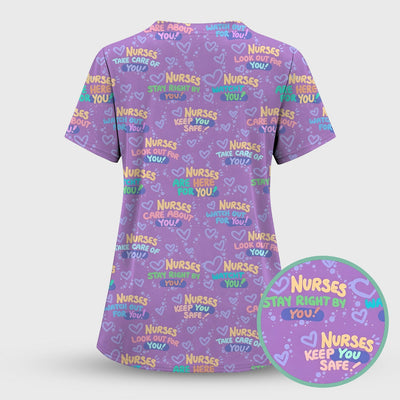 Inspirational Nurse Quote Care Message Pattern Scrub Top, Comfortable Scrubs for Nurses